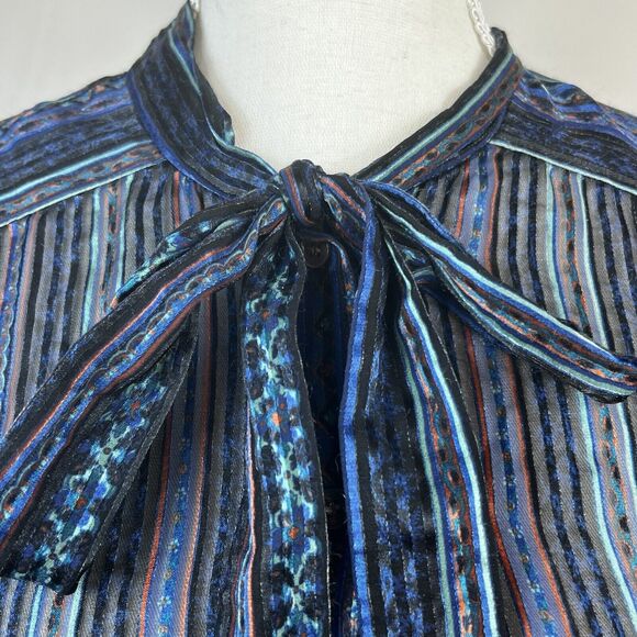 Veronica Beard Malaya Tie-Neck Printed Silk Devoré-Satin Blouse Size 8 - Picture 4 of 14